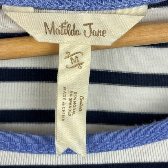 EUC Matilda Jane Adventure Begins Heartbeat Navy/White Striped Raglan top Sz M - Picture 5 of 10
